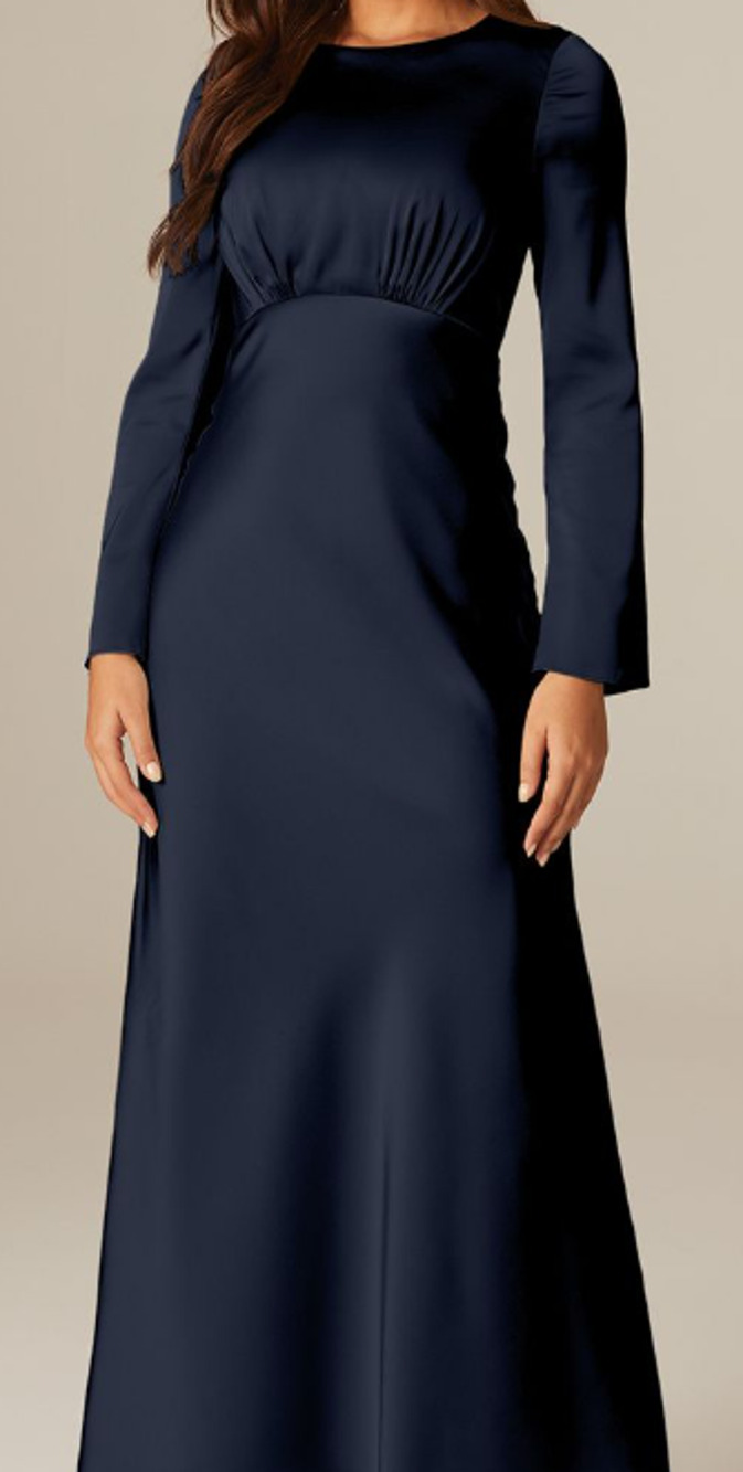 AW BRIDAL 6 S dark navy blue Ginevra satin bridesmaid party maxi dress NEW 0b13